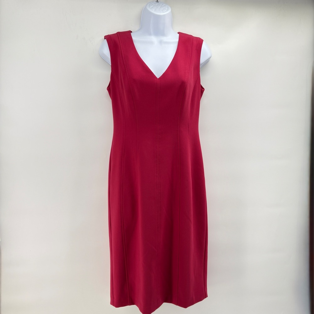 White House Black Market Red V-Neck Sleeveless Sheath Dress‎ 4 570195183